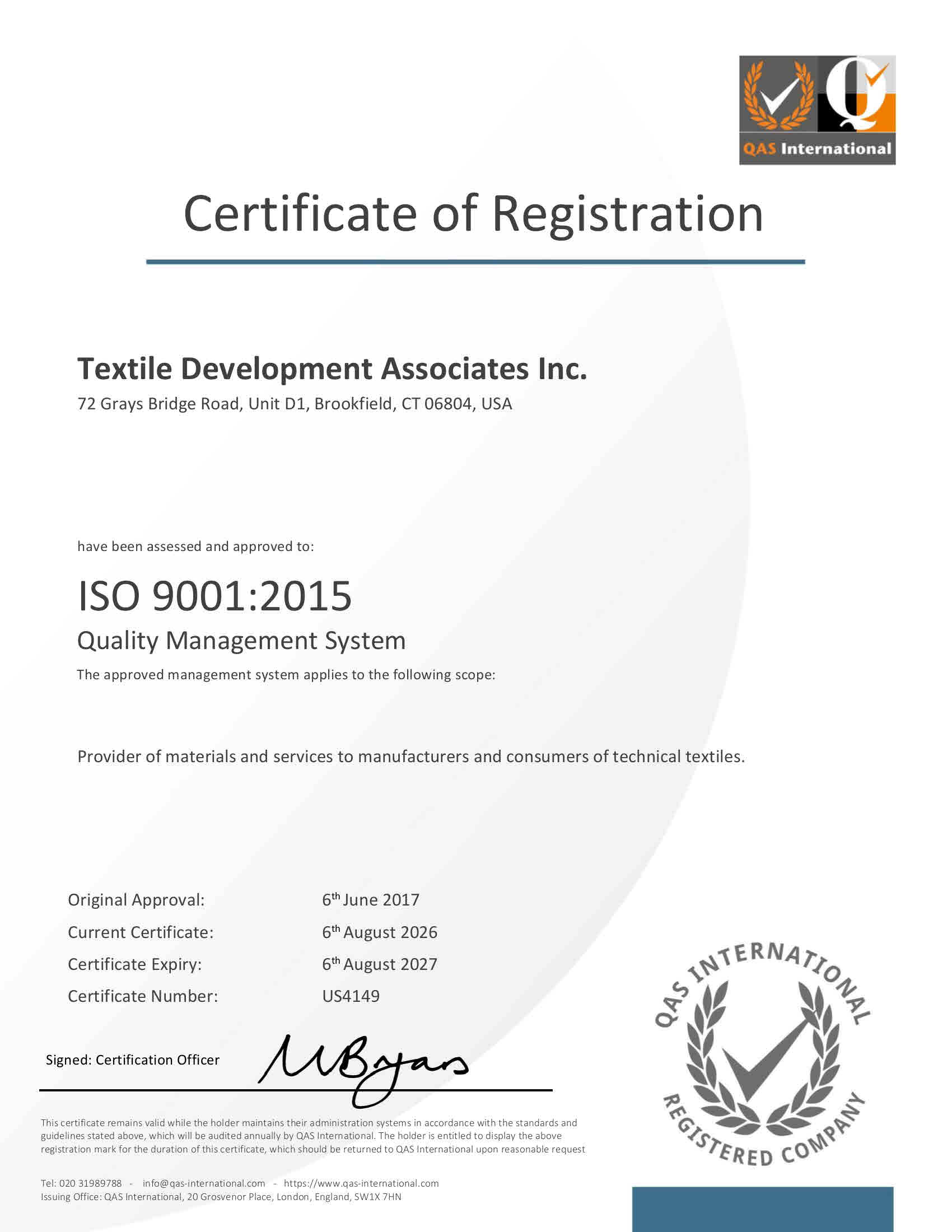 TDA ISO certificate